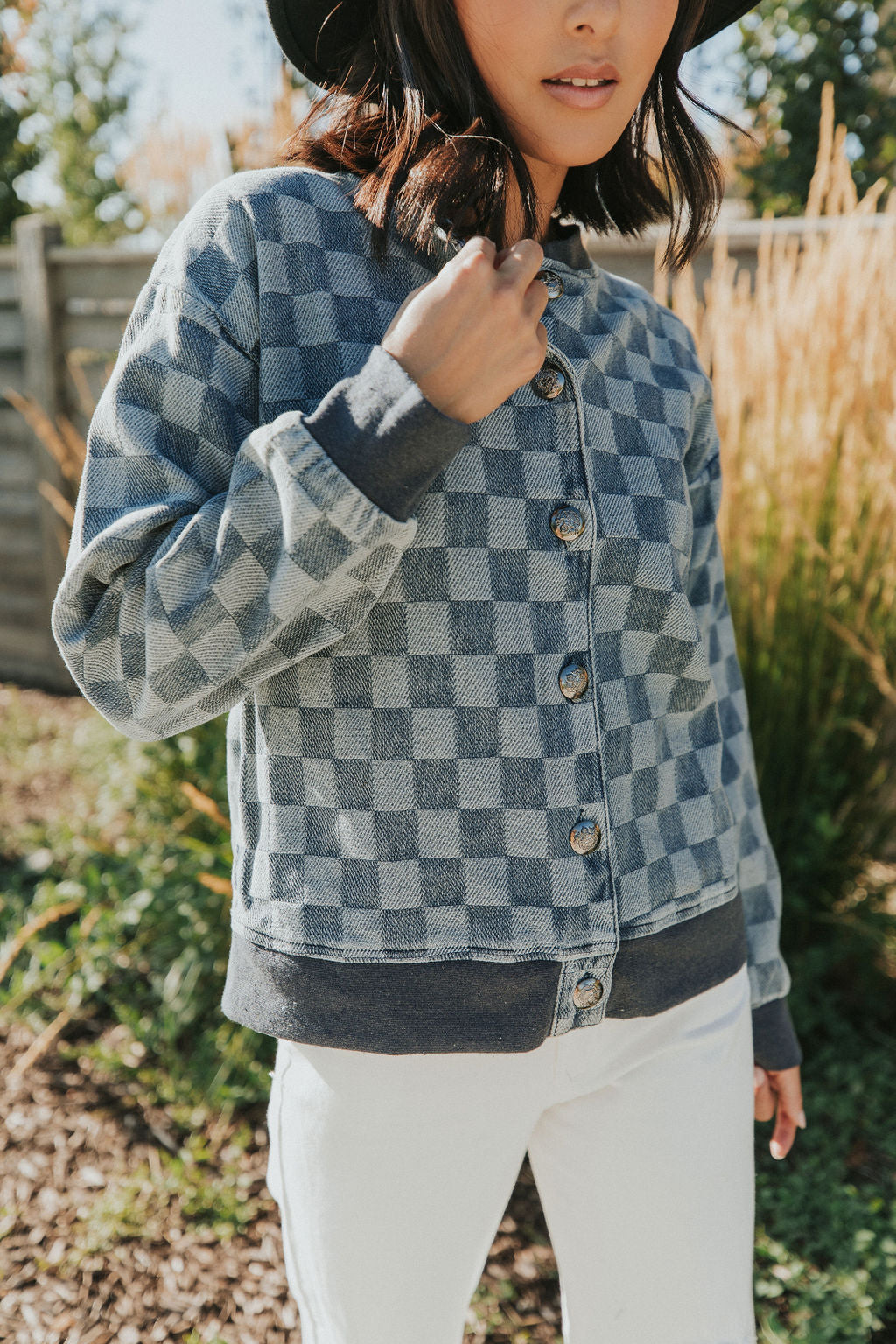 It's Your Move Checkered Denim Jacket