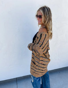 Striped Miley Dot Cardigan - Camel