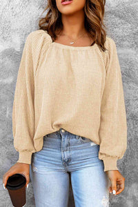 Square Neck Waffle-Knit Top