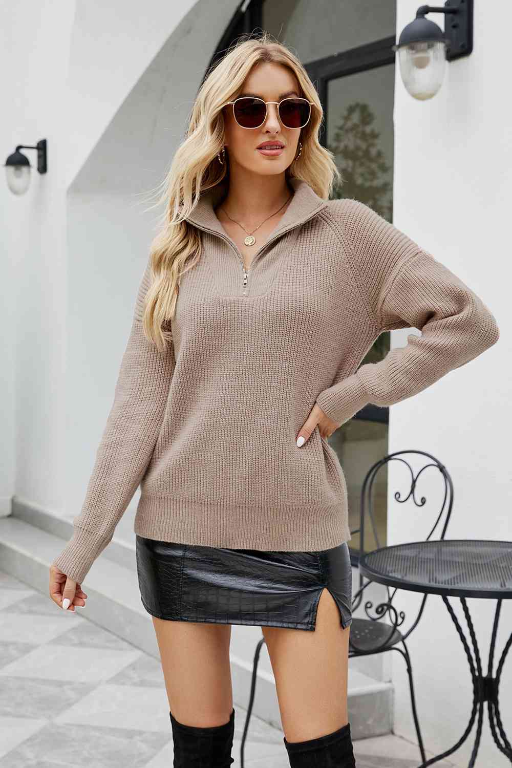Quarter-Zip Collared Neck Sweater