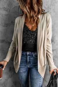 Long Sleeve Ribbed Hem Open Front Longline Cardigan