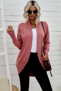 Long Sleeve Ribbed Hem Open Front Longline Cardigan