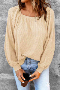 Square Neck Waffle-Knit Top