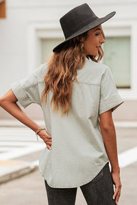 Button Front Collared Short Sleeve Shirt