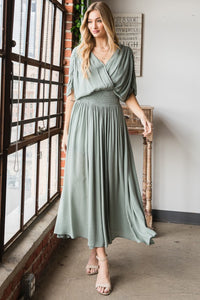 HEYSON Full Size Napa Valley Gauze Surplice Midi Dress
