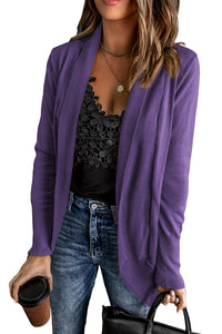 Long Sleeve Ribbed Hem Open Front Longline Cardigan