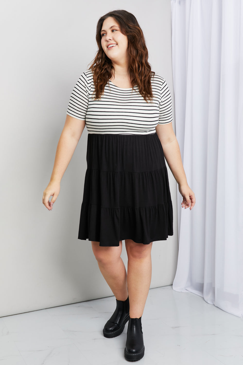 Heimish Full Size Two-Tone Short Sleeve Spliced Dress