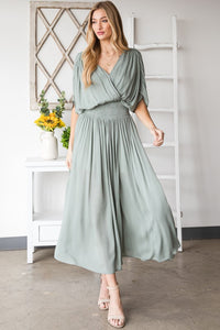 HEYSON Full Size Napa Valley Gauze Surplice Midi Dress
