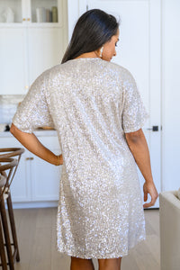 Alexandria Short Sleeve Sequin Dress In Taupe