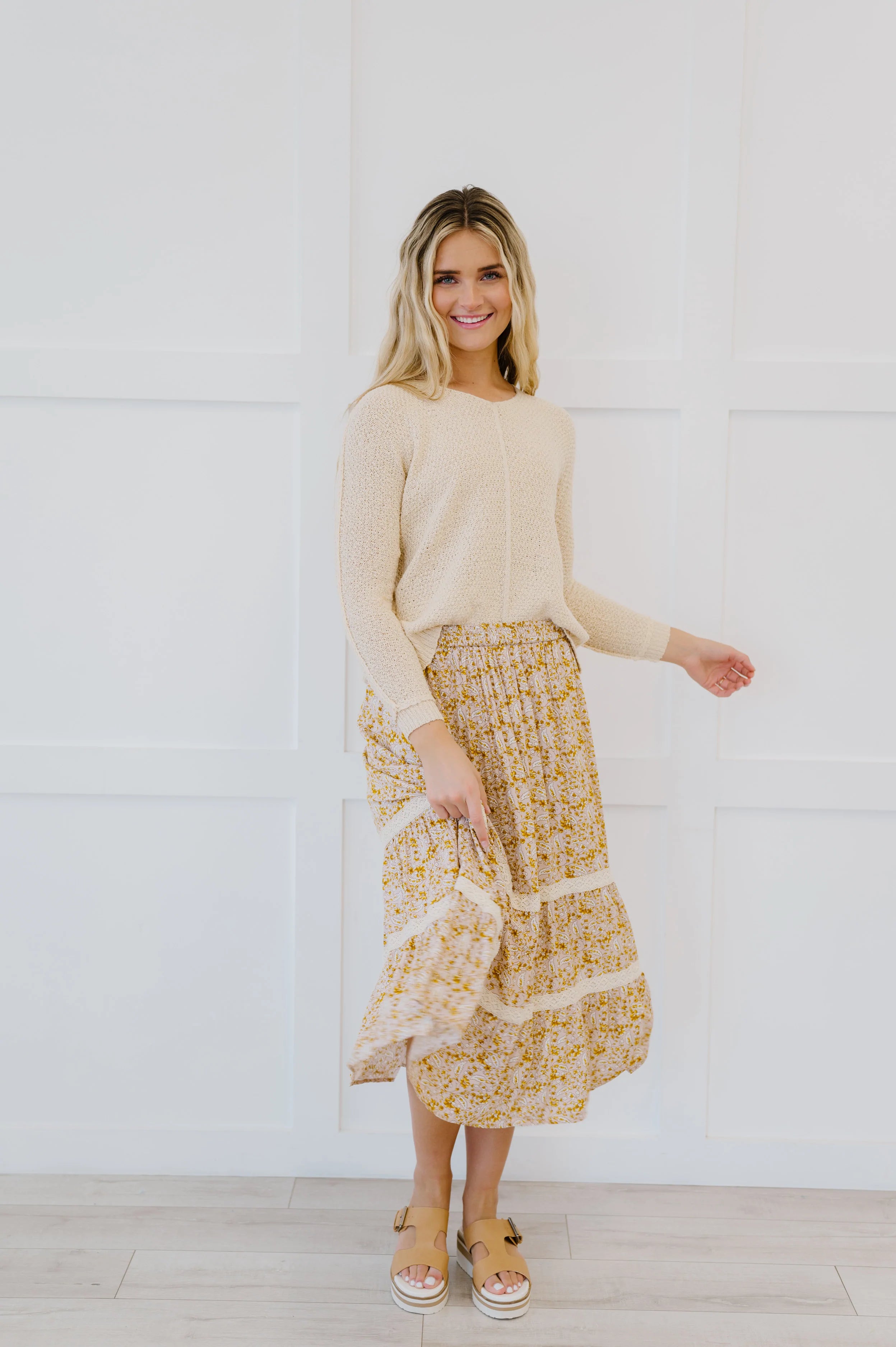 Cover Me In Florals Midi Skirt