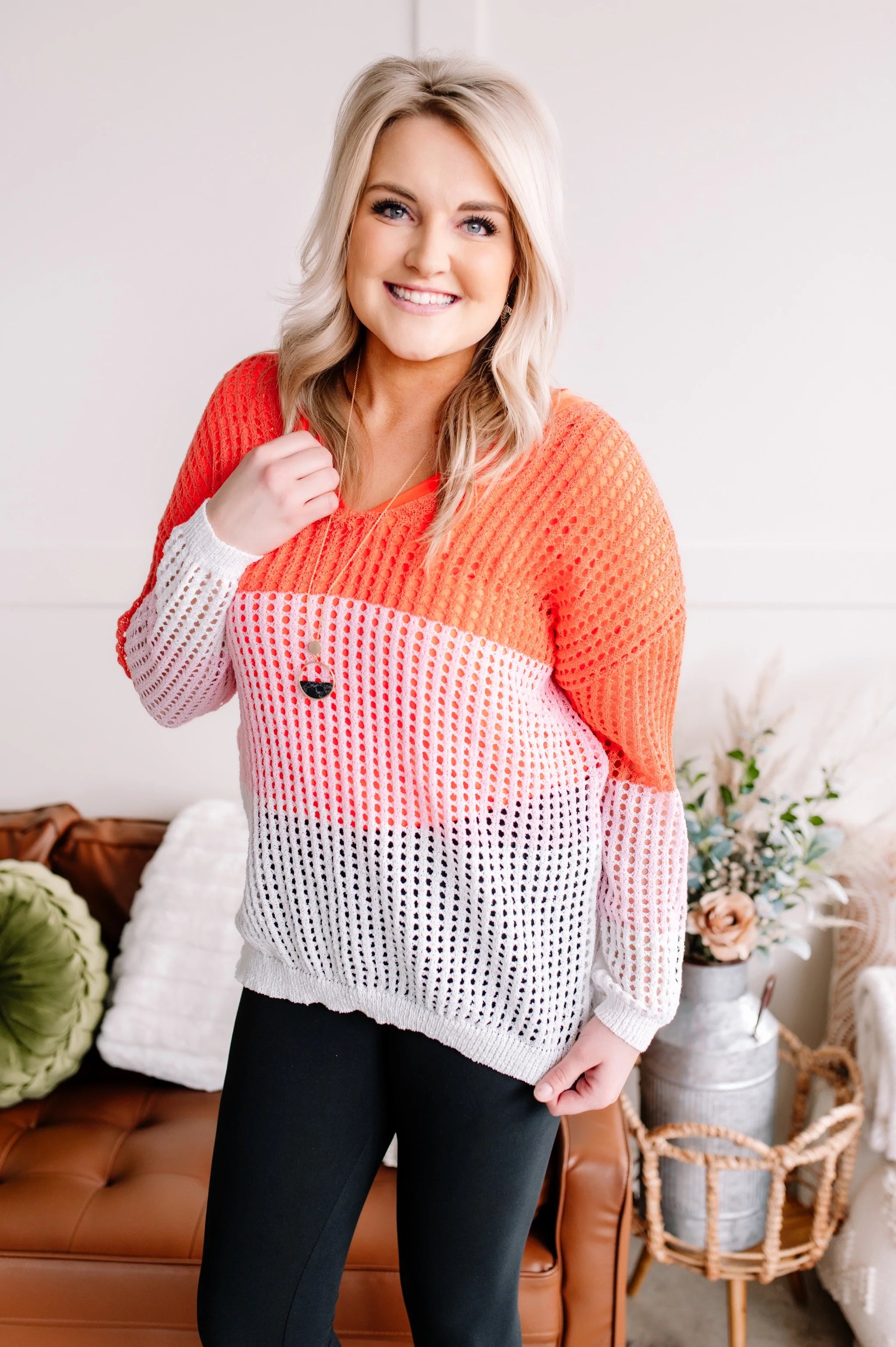 A Sherbet Colorblock Twist Back Sweater