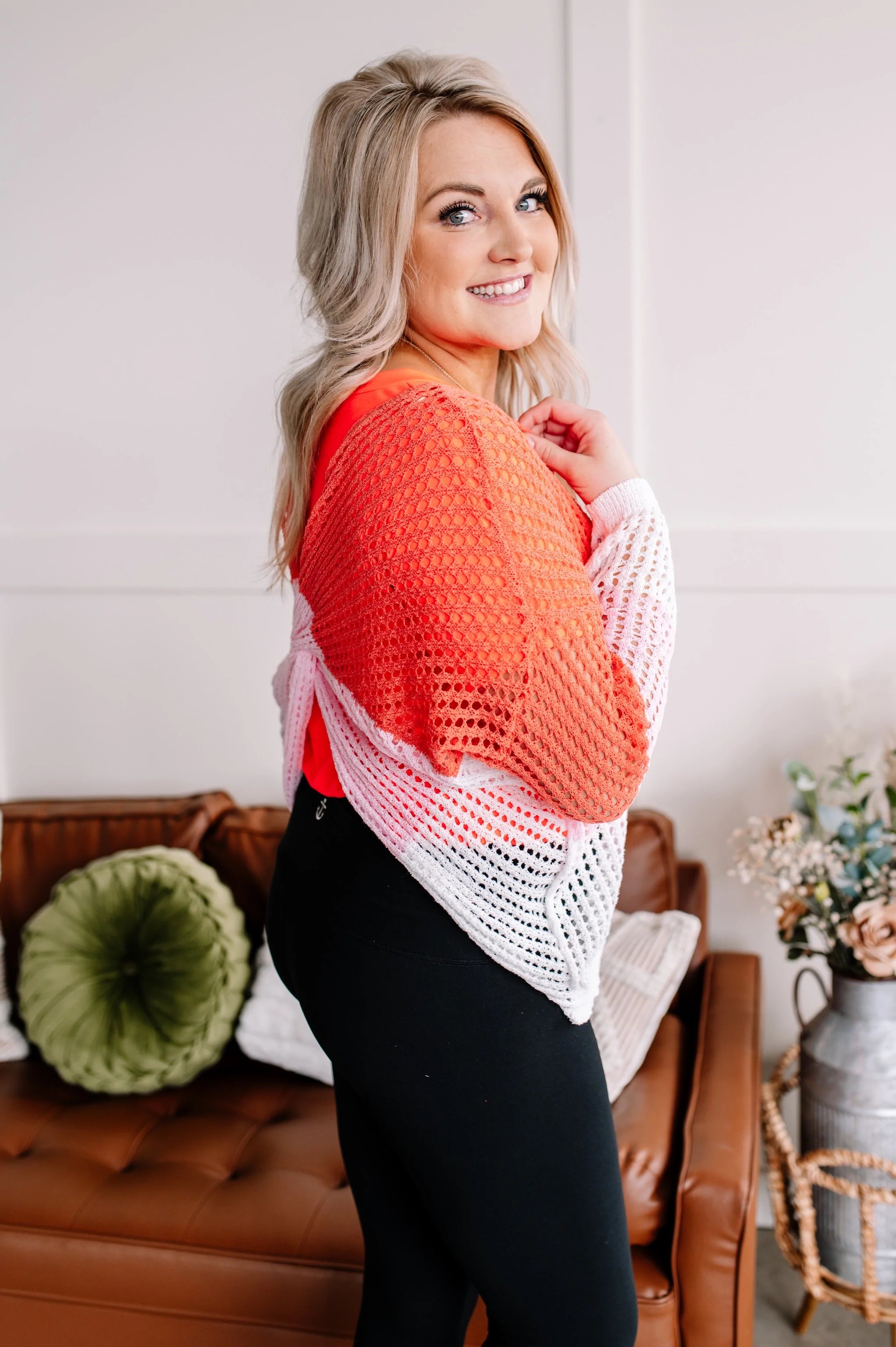 A Sherbet Colorblock Twist Back Sweater