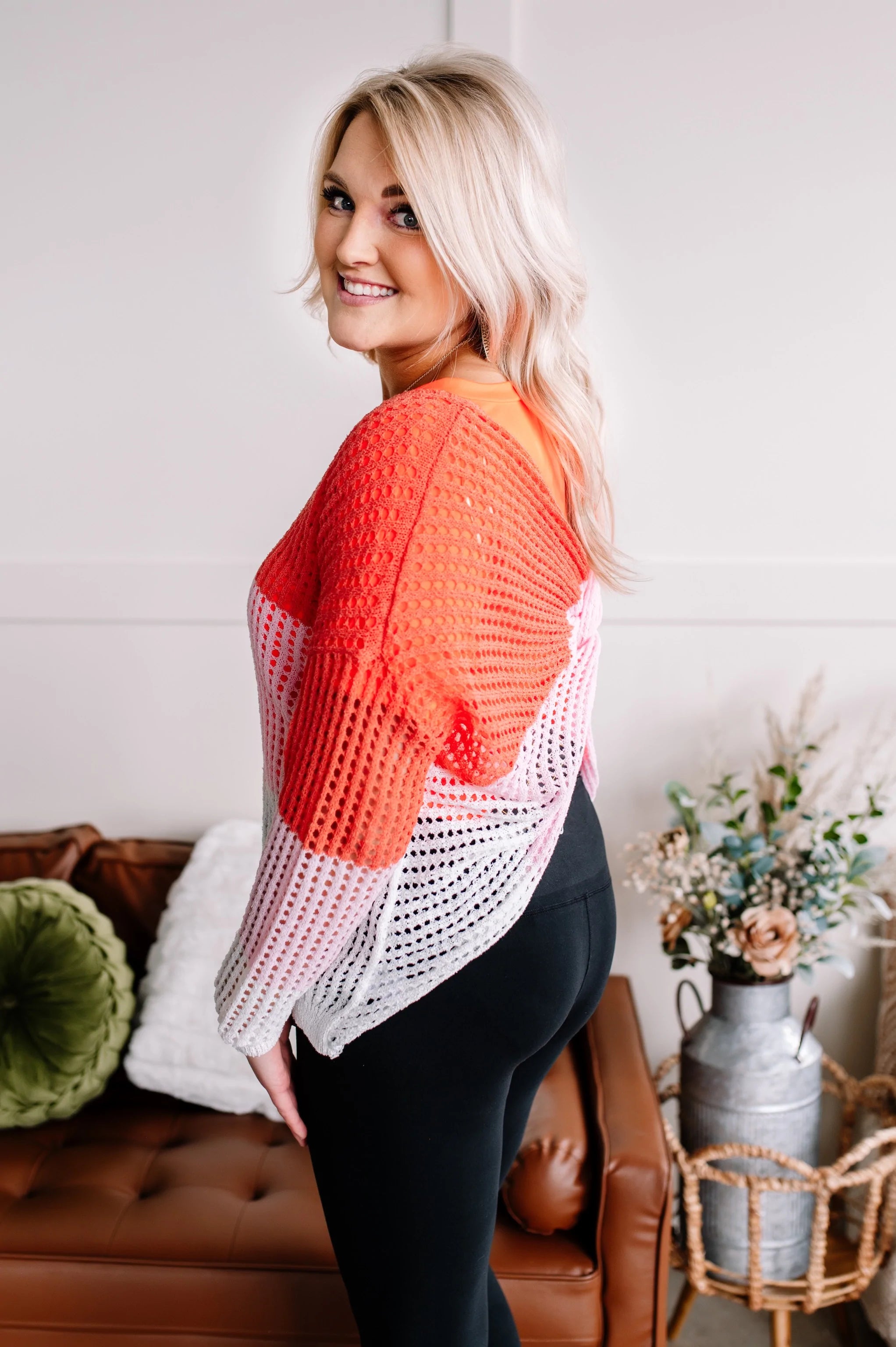 A Sherbet Colorblock Twist Back Sweater