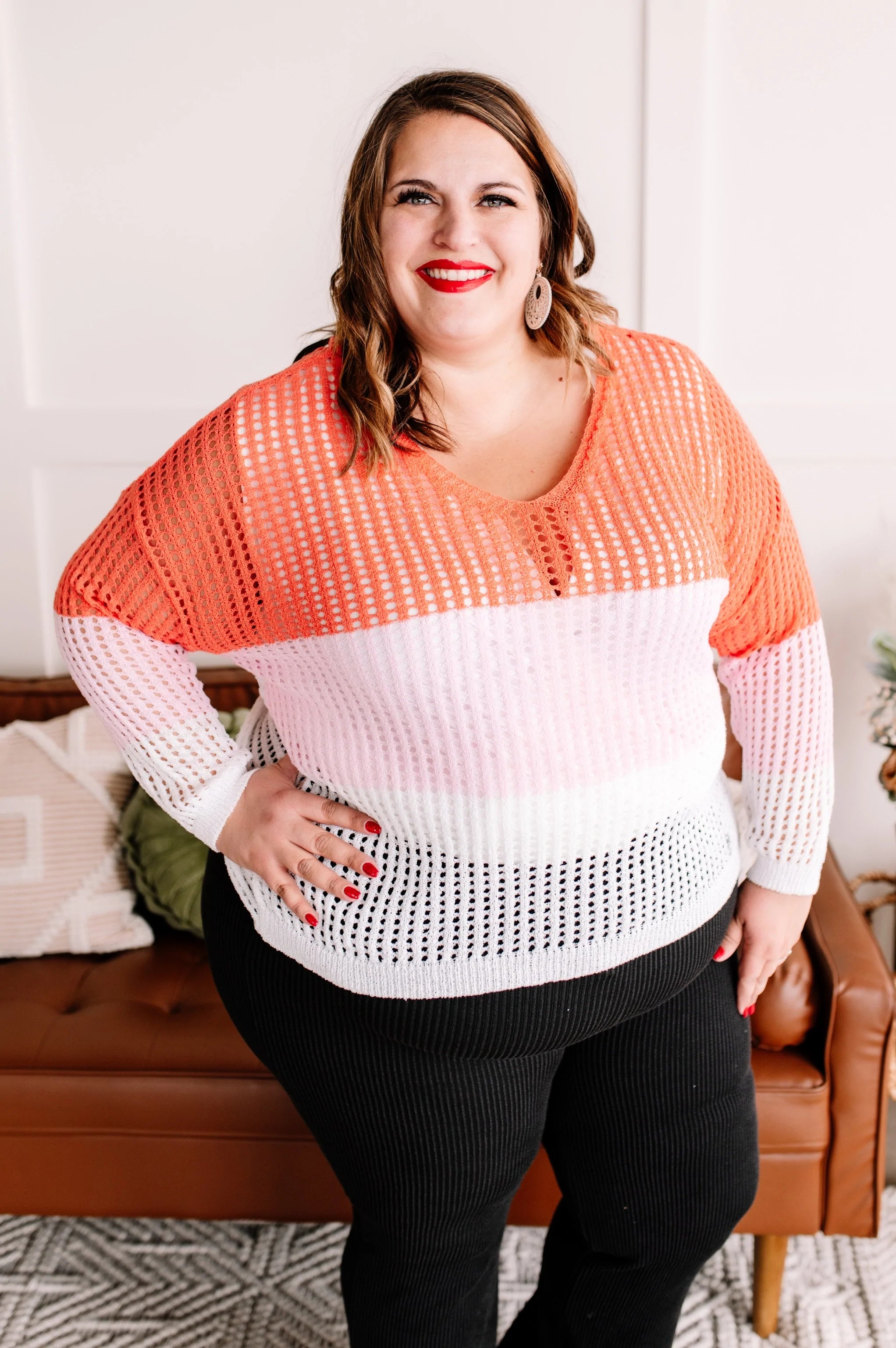 A Sherbet Colorblock Twist Back Sweater