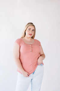 Lucy Ribbed Henley Top - Pink