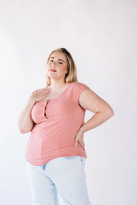 Lucy Ribbed Henley Top - Pink