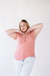 Lucy Ribbed Henley Top - Pink