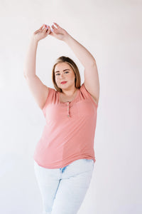 Lucy Ribbed Henley Top - Pink