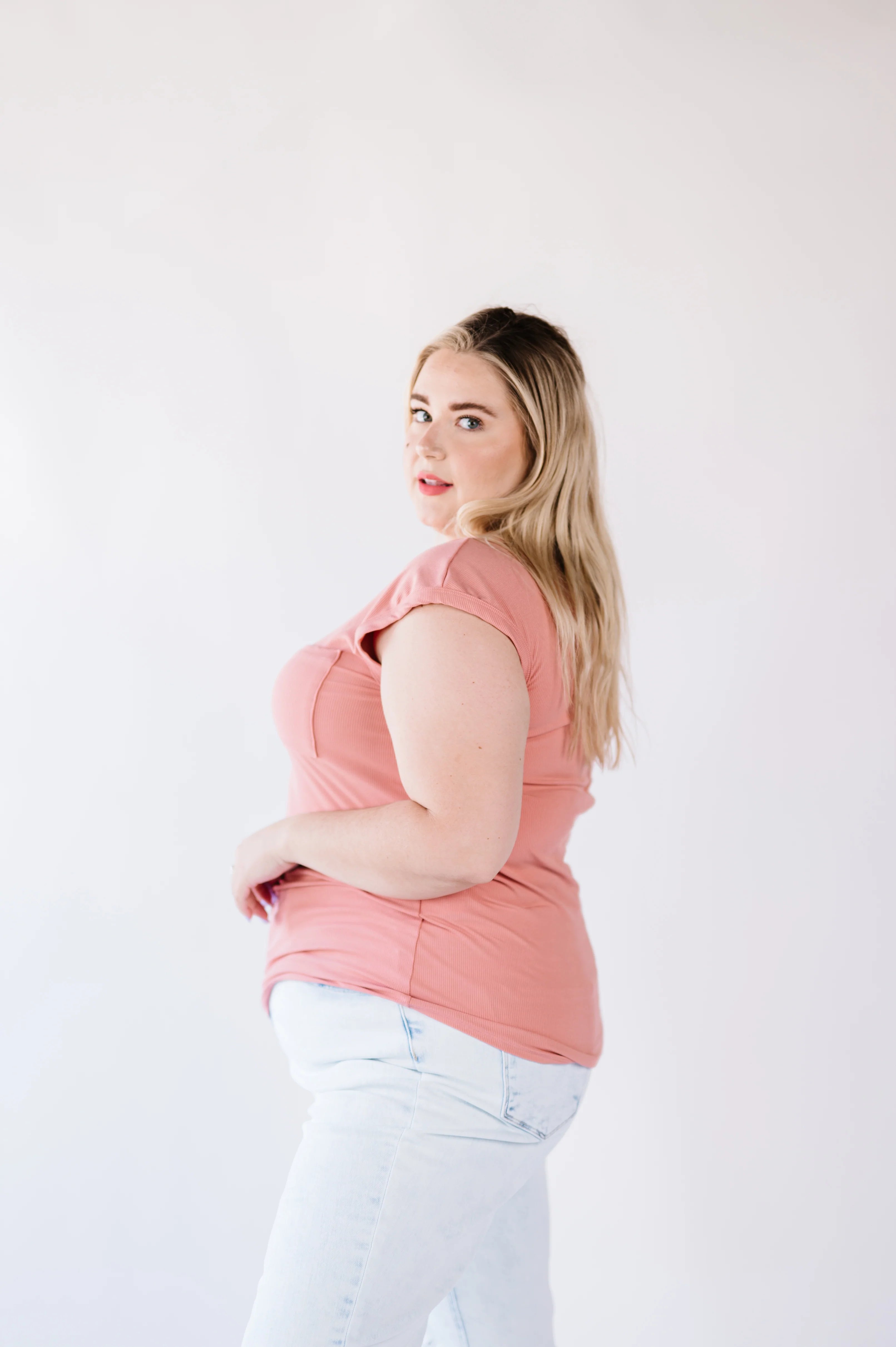 Lucy Ribbed Henley Top - Pink