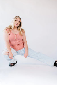 Lucy Ribbed Henley Top - Pink