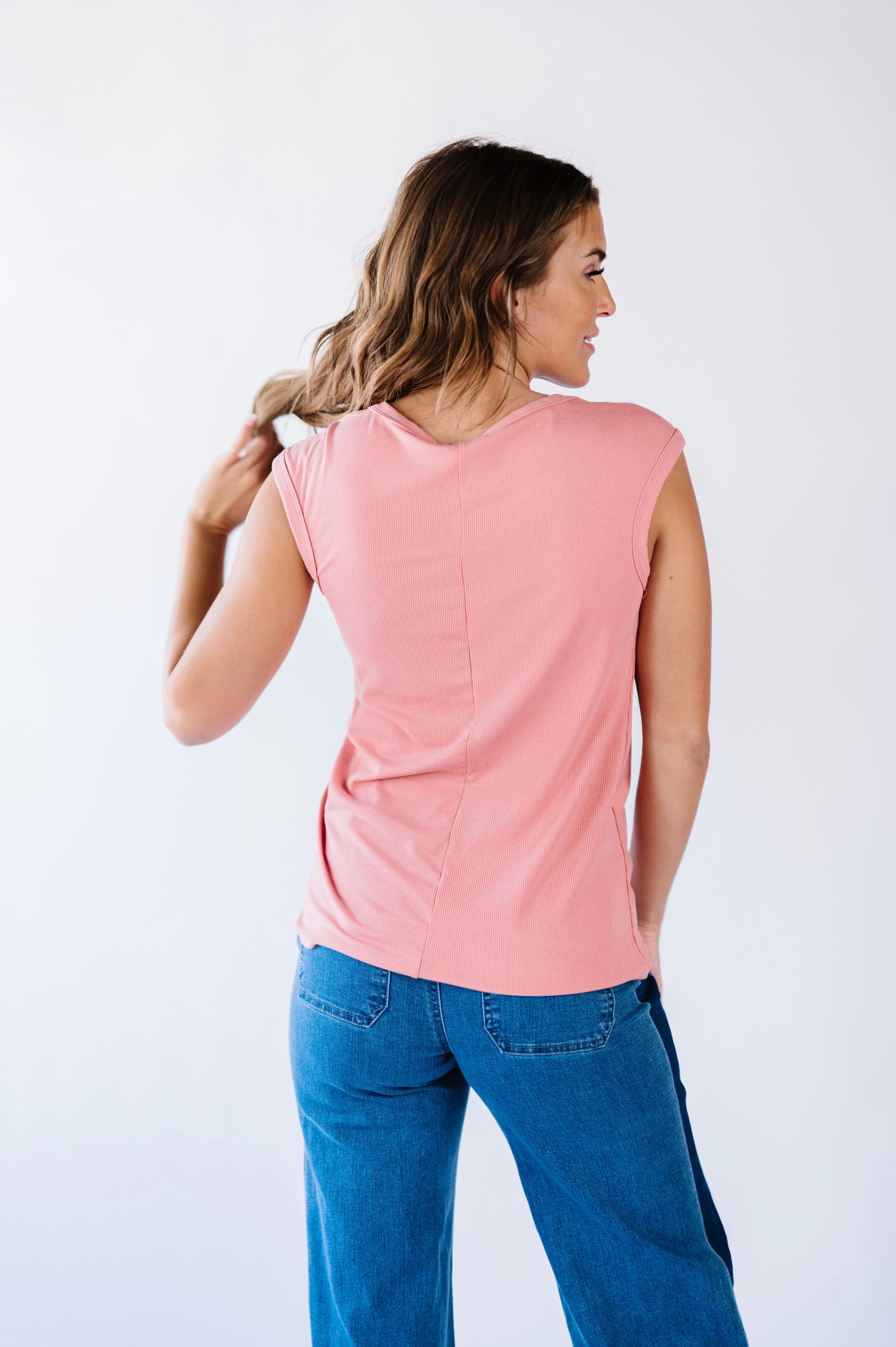 Lucy Ribbed Henley Top - Pink