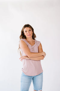 Lucy Ribbed Henley Top- Mocha