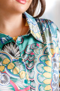 In the Willows Button Up Blouse in Teal Paisley