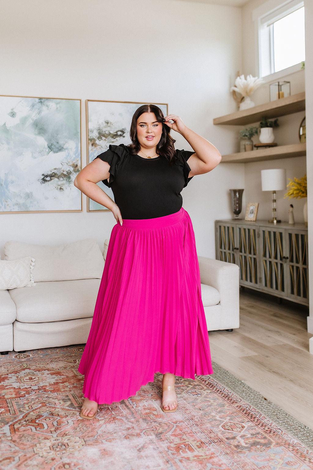 Just Too Hot Midi Skirt in Hot Pink