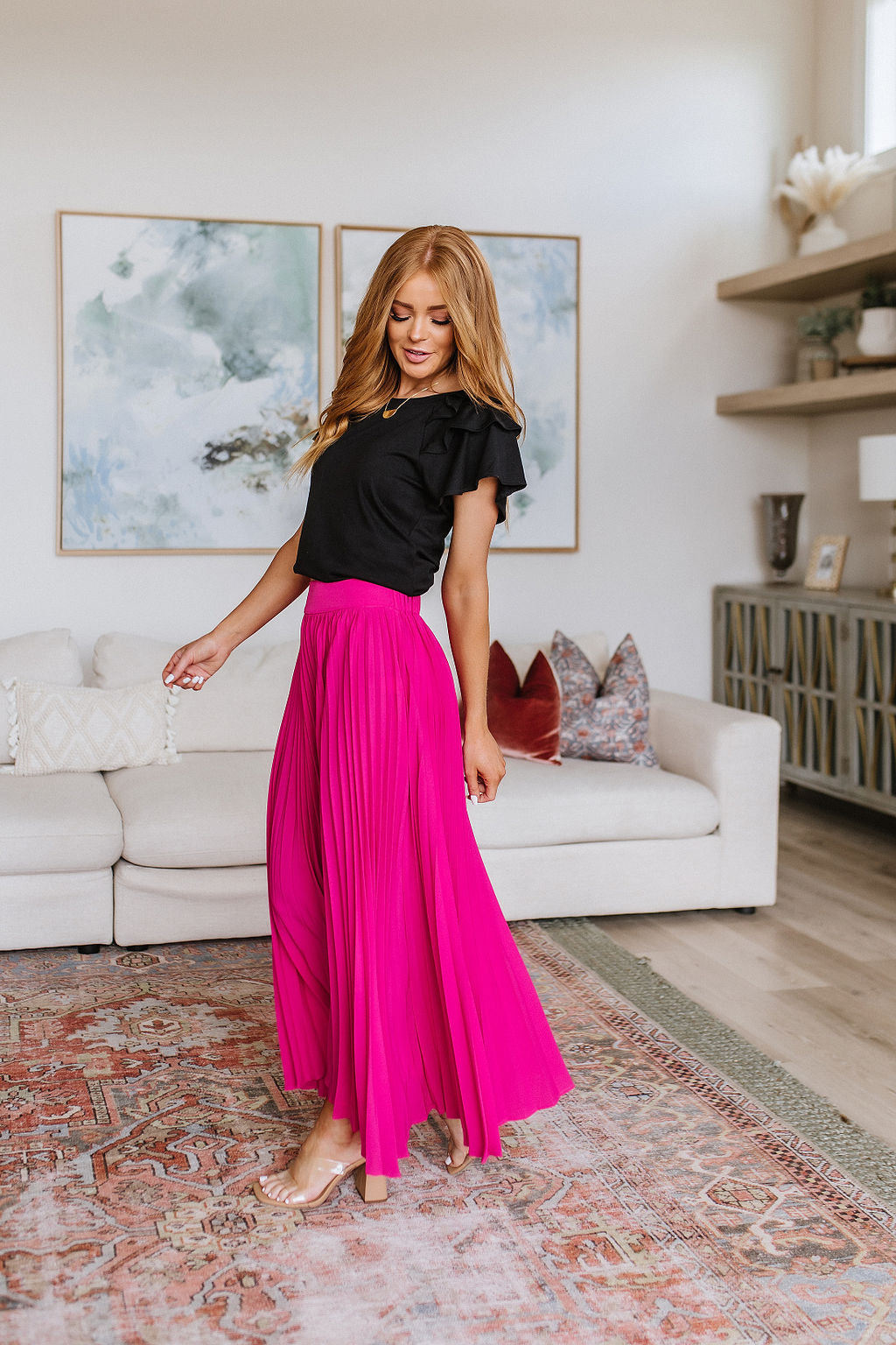 Just Too Hot Midi Skirt in Hot Pink