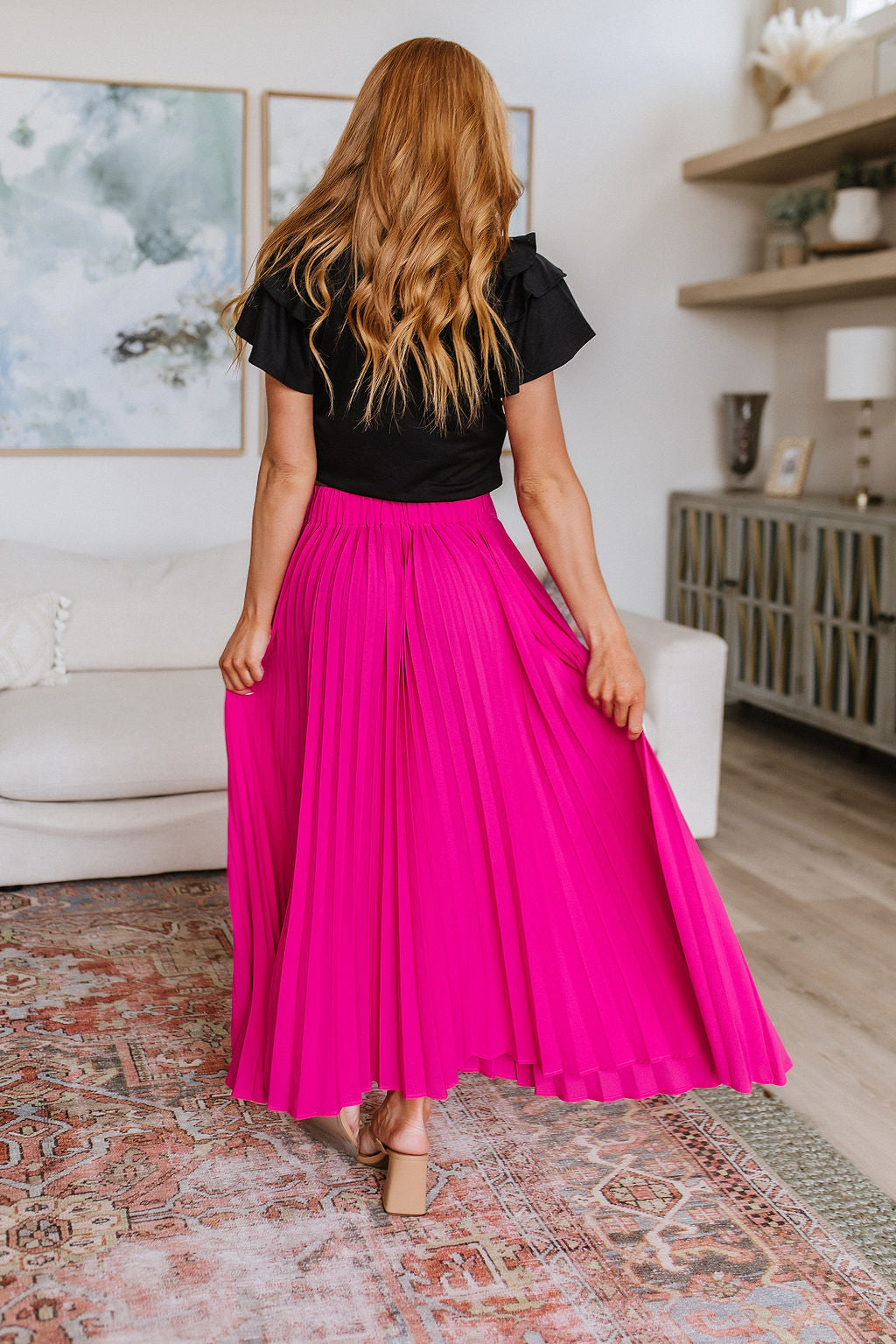 Just Too Hot Midi Skirt in Hot Pink