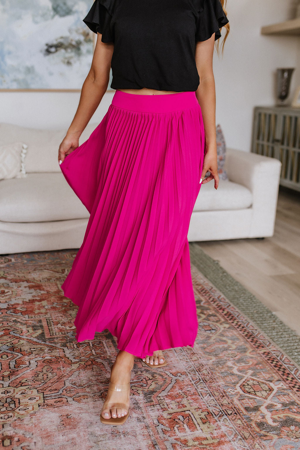 Just Too Hot Midi Skirt in Hot Pink