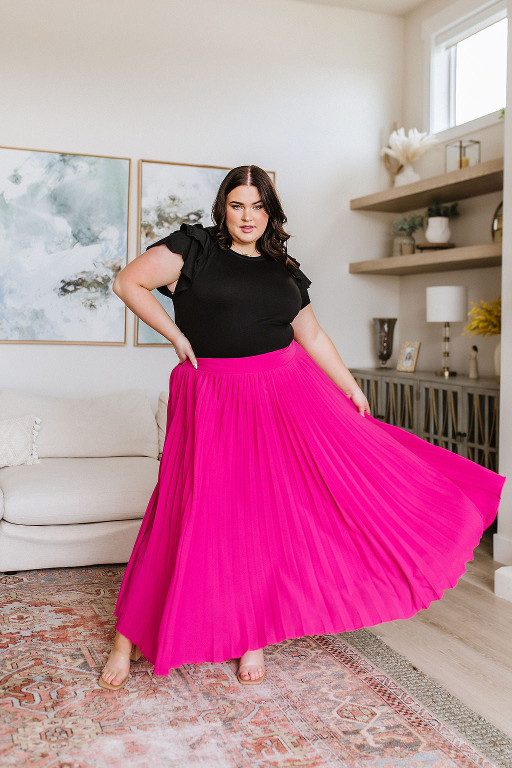 Just Too Hot Midi Skirt in Hot Pink