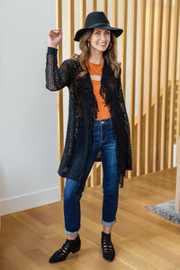 Knit And Fringe Cardigan in Black