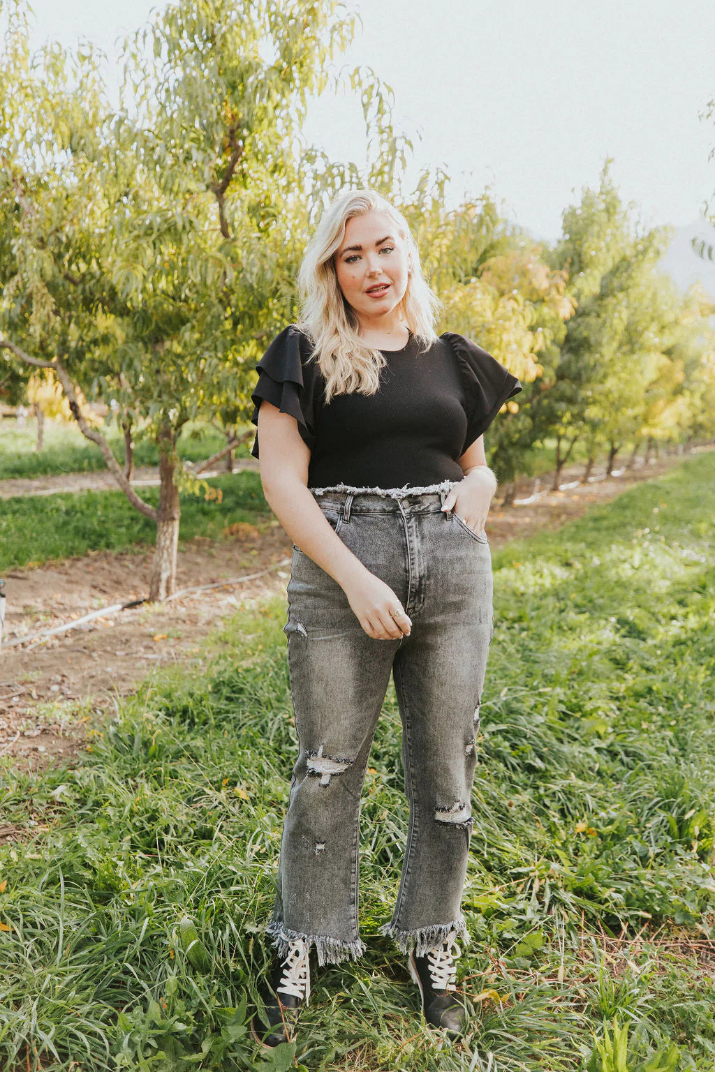Hey Lovely Fringe Hem Distressed Jeans