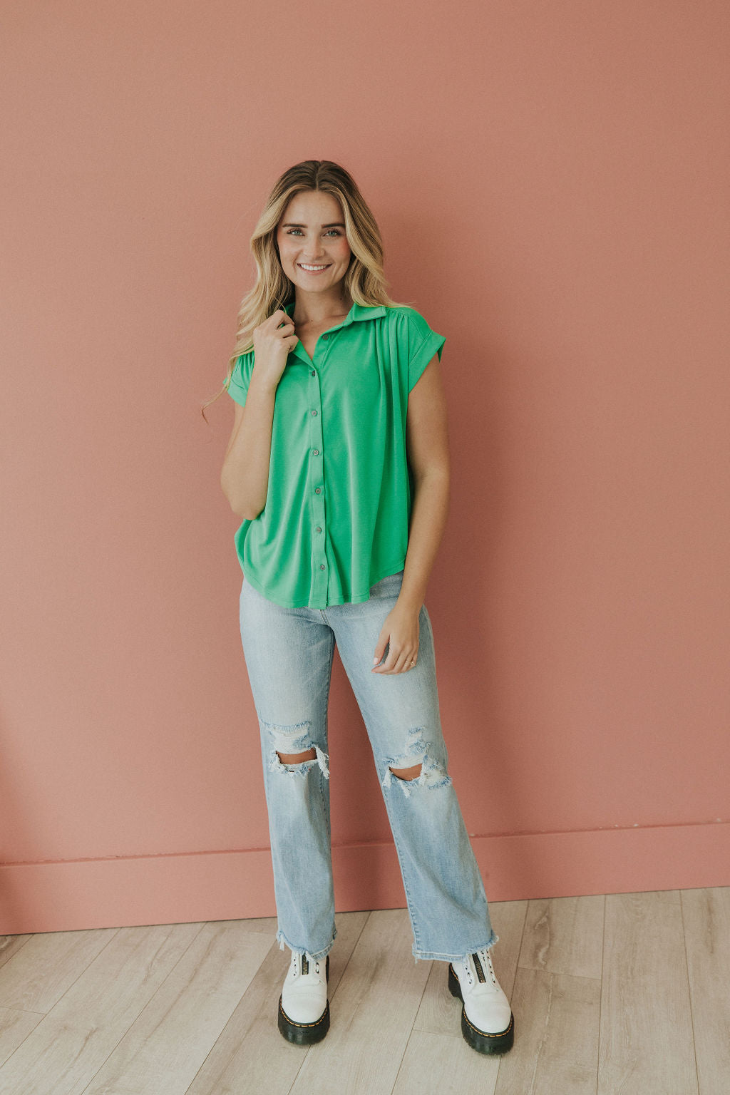 Here For You Button Down Top