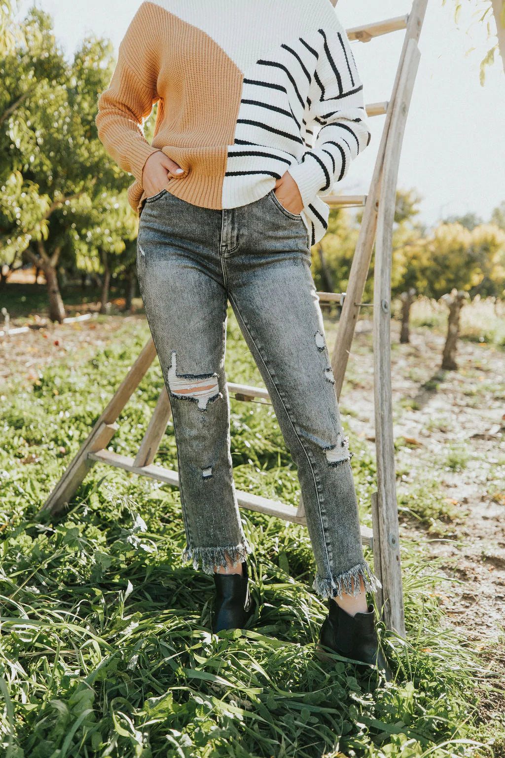 Hey Lovely Fringe Hem Distressed Jeans