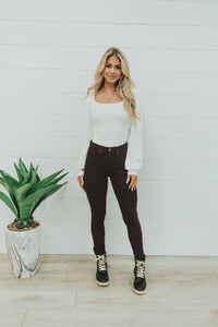 Step Right Up Hyper-Stretch Skinny Jeans - Plum