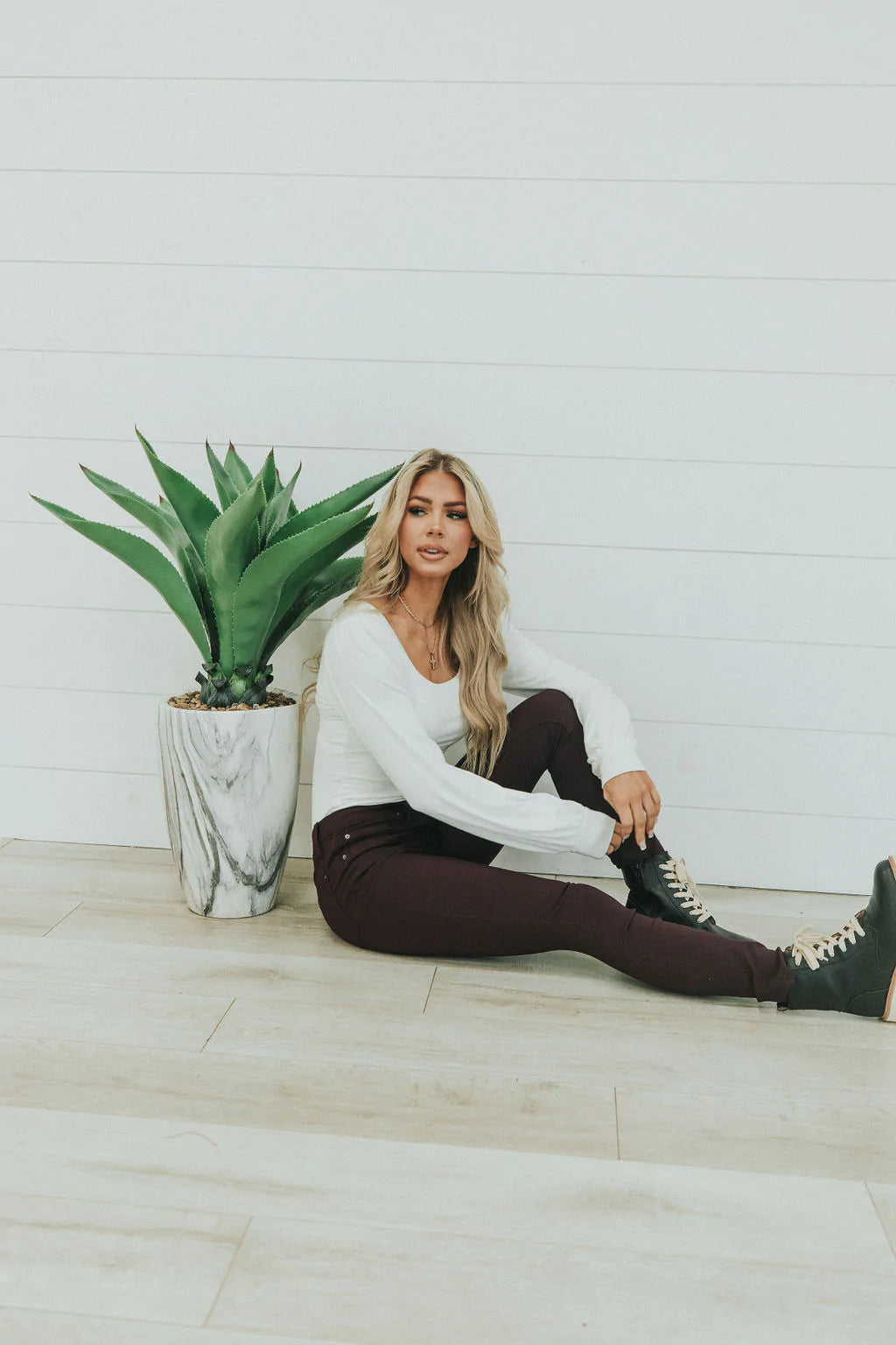 Step Right Up Hyper-Stretch Skinny Jeans - Plum