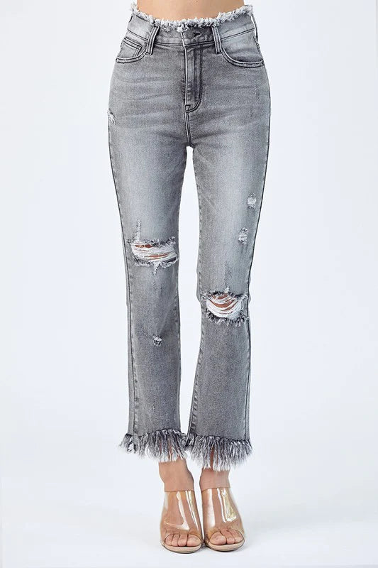 Hey Lovely Fringe Hem Distressed Jeans