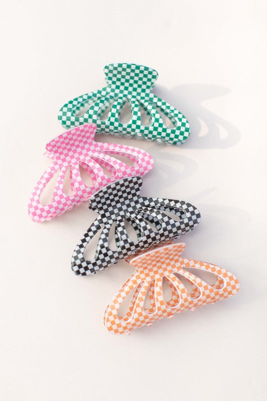 Butterfly Checkered Hair Claw - Ochre