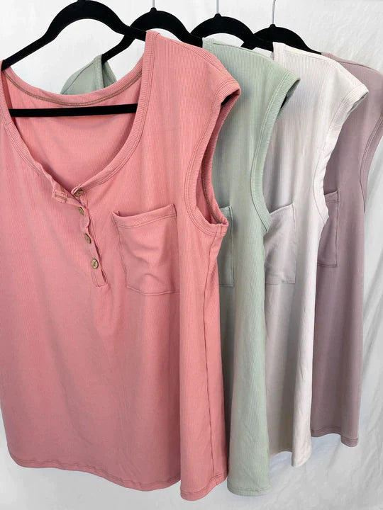 Lucy Ribbed Henley Top - Pink