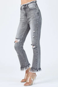 Hey Lovely Fringe Hem Distressed Jeans