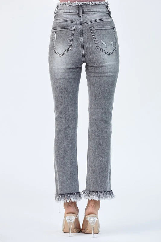 Hey Lovely Fringe Hem Distressed Jeans