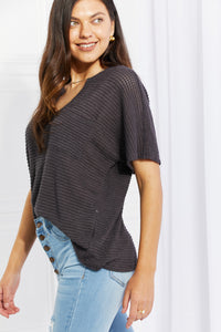 Zenana Full Size Spring It On Keyhole Jacquard Sweater in Gray
