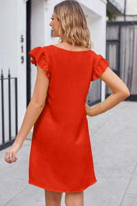 Ruffled V-Neck Flutter Sleeve Dress