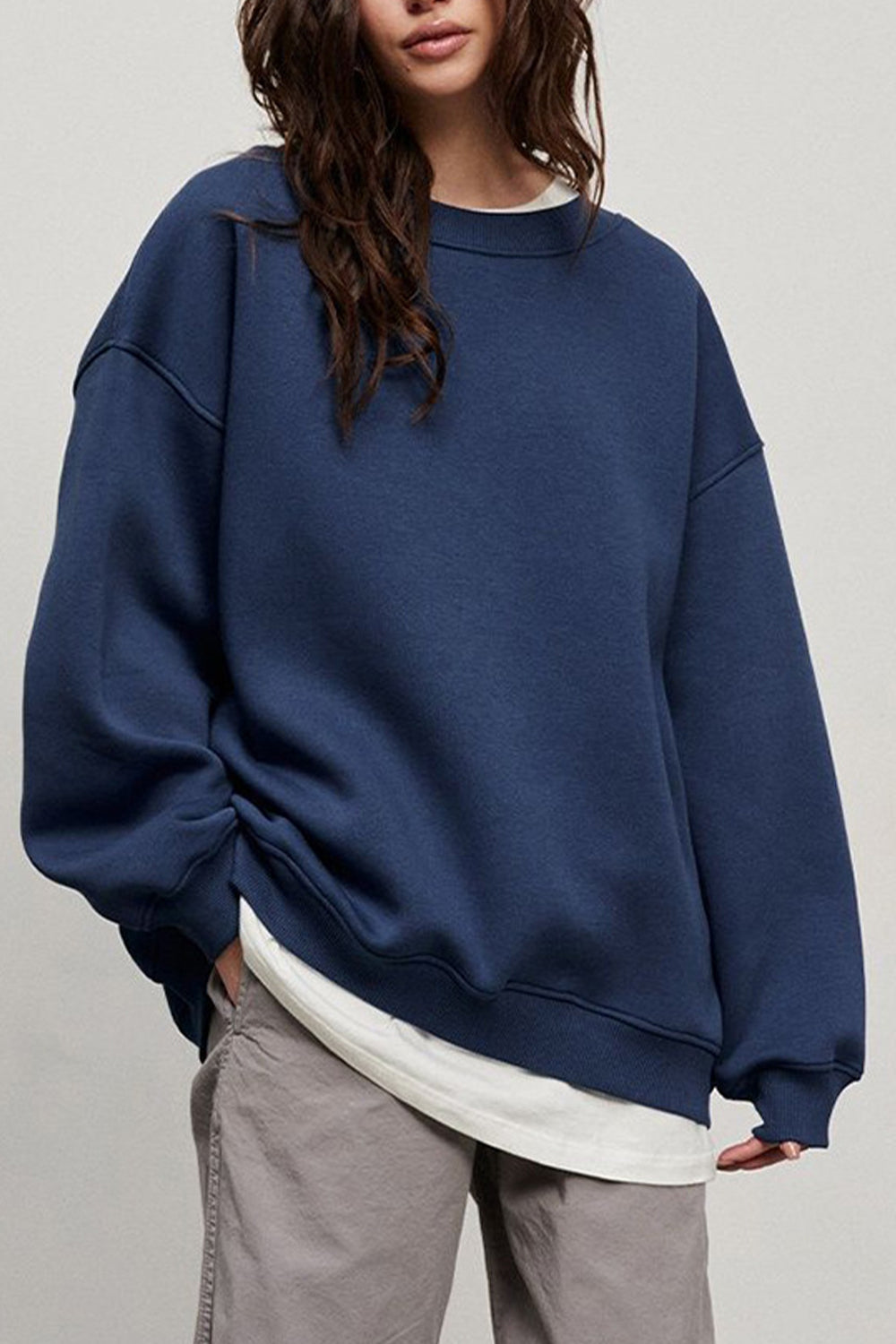 Round Neck Dropped Shoulder Sweatshirt