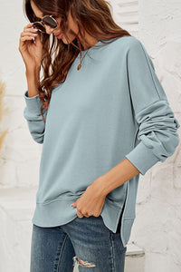 Round Neck Dropped Shoulder Slit Sweatshirt