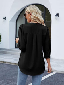 Notched Puff Sleeve Blouse
