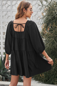 Square Neck Tie Back Tiered Dress