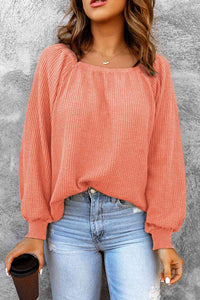 Square Neck Waffle-Knit Top